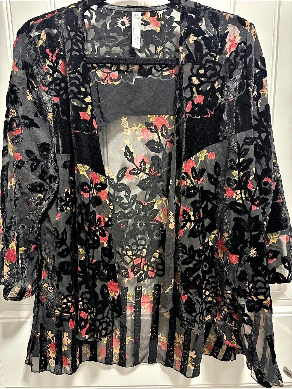 Urban Outfitters One Size Floral Velvet Burnout Sheer Kimono Cardigan